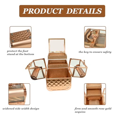 VETALLO Travel Makeup Case Organizer, Protable Cosmetic Case Storage with 2 Trays Mirror,Makeup Train Case Organizer,Make Up Box,Makeup Train Case for Nail Jewellery Vanity Storage Case