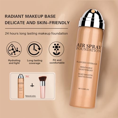 QIUFSSE Airbrush Foundation Makeup Spray for Mature Skin Silk Lightweight Airbrush Flawless Setting Spray Foundation Makeup（02# Beige）