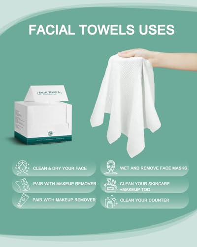 Disposable Face Towels,Extra Thick Soft Clean Facial Towels,Super Absorbent,Biodegradable Dry Wipes,Cruelty-Free Facial Washcloth for Sensitive Skin,Travel,Makeup Remover,200 Count,7.9"×12"