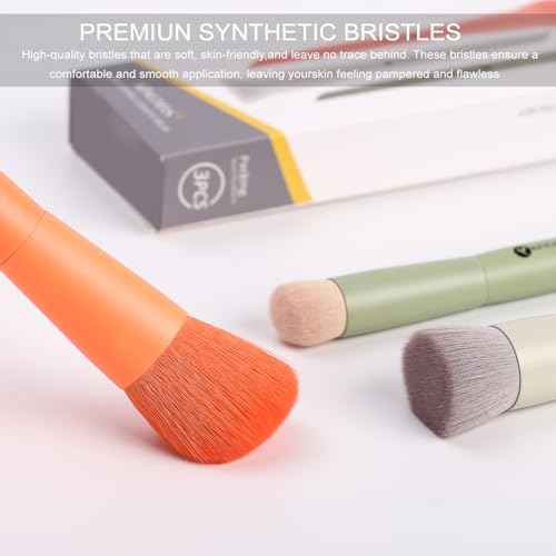 KINGMAS 3Pcs Foundation Brush Contour Concealer Brush Set, Under Eye & Blusher Brush Face Kabuki Makeup Brushes