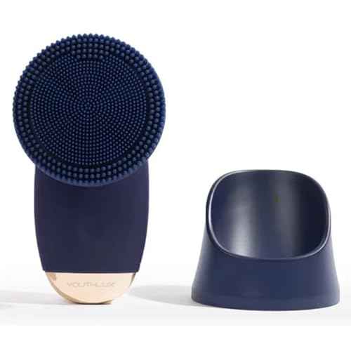 SoniGlow Silicone Facial Cleansing Brush ? Electric Vibrating Skincare Scrubber Tool for Deep Pore Cleansing, Gentle Massage, Makeup Removal, Waterproof and Rechargeable (Navy)