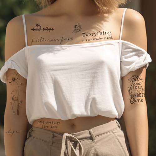 Realistic Temporary Tattoos - 60 Sheets (Quotes & Flowers)