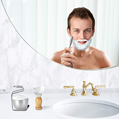 3 In 1 Shaving Brush Set Shaving Soap Bowl & Shaving Stand & Badger Hair Shaving Brush Kit Shaving Cleaning Tool for Men (Silver+soap)