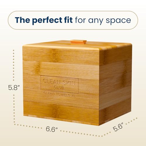 Clean Skin Club Luxe Bamboo container with Removable Cover includes Clean Towels¢ç Original XL 50 Count, Disposable Face Towel Holder for Bathroom Counter