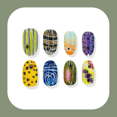 Rdntbeu Tropical Fish Fake Nails - 20 Styles Summer Press-On Manicure, Reusable Glossy Full Cover Stick-ons for Women & Men, 24Pcs