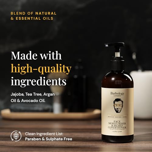 2-in-1 Beard and Face Moisturizer with Jojoba Oil, Argan Oil, and Avocado Oil, Conditions Dry, Itchy and Coarse Facial Hair, 10oz Pump Bottle