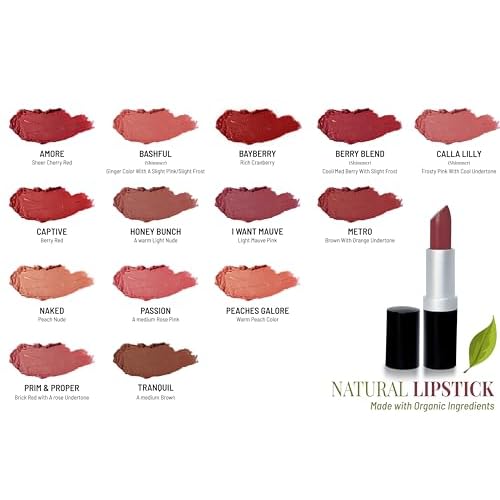 Mom's Secret Natural Lipstick, Made with Organic Ingredients, Rich in Vitamin E, Vegan, Paraben Free, Gluten Free, Cruelty Free, Made in the USA. 0.16 oz. (Peaches Galore)