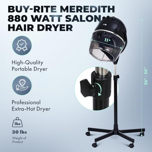 Buy-Rite 880W Adjustable Hooded Salon Hair Dryer with Timer
