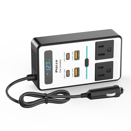 200W Car Power Inverter DC 12V to 110V AC,Cigarette Lighter Adapter Plug with [65W USB-C]/USB-Fast Charger 24W/Multiple USB/Laptop car Charger with Voltage Display