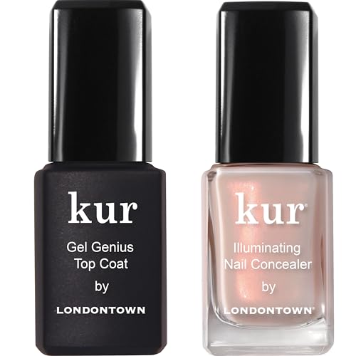 LONDONTOWN kur Conceal & Go Duo Set, Includes Pink Shimmer Bubble Nail Illuminating Concealer & Gel Genius Top Coat, 0.4 Fl Oz