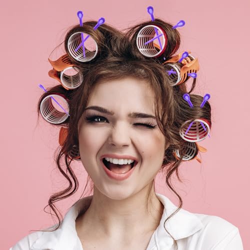 Alpinleux 100 Pcs Purple Hair Roller Pins - Plastic Clip Roller Picks for Hair Curling