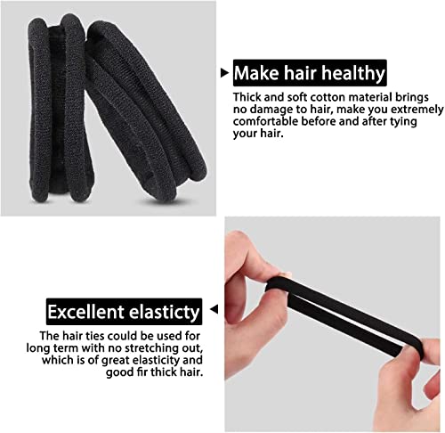 Biodegradable Eco Friendly Elastic Thick 8mm Large Hair Ties for Women & Men - Organic No Crease - Cotton Natural Rubber Ponytail Holders - Hair Ties for Buns - Plastic Free Hairbands (12 Pcs, Black)