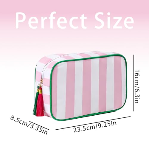 Large Stripe Zipper Makeup Bag - Chic Travel Cosmetic Organizer