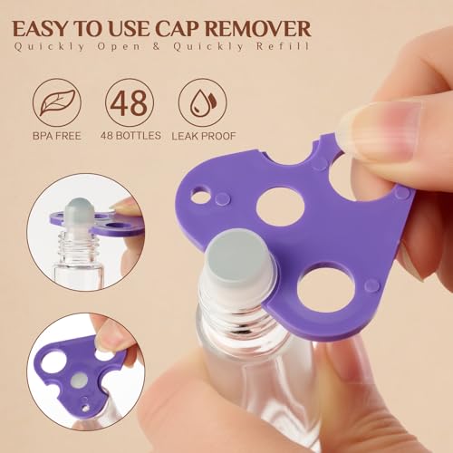 Essential Oil Roller Bottles, 48 Pack Hoa Kinh 10ml Empty Glass Clear Roller Bottles with Balls - Refillable Perfume Containers for Travel & DIY
