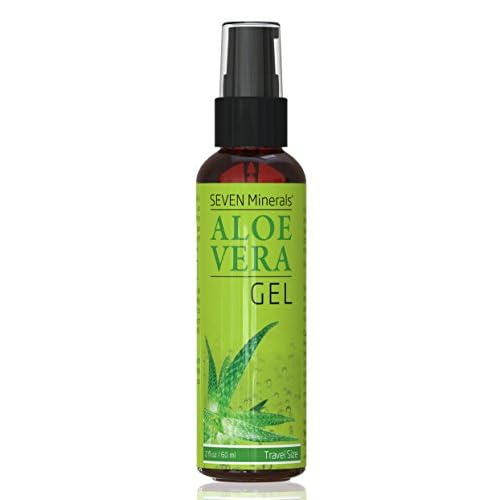 Seven Minerals, Travel Size Organic Aloe Vera Gel from freshly cut 100% Pure Aloe - 2 Fl Oz - HighestQuality, Texas grown, Vegan, Unscented - For Face, Skin, Hair, Sunburn relief (2 Fl Oz)