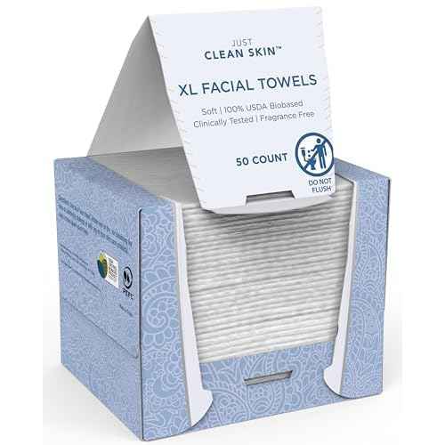 Dry Face Towels 50 Count | 10" x 11.5" Extra Large Disposable Dry Wipes | Plant-Based Viscose, 100% USDA Biobased | Makeup Remover Face Wipes | Ultra Soft Towelettes for Sensitive Skin