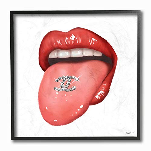 Stupell Industries Sassy Tongue Out Fashion Brand Detail Lips Wall Art, 12 x 12, White