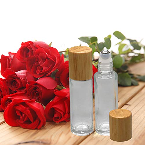 10ml Glass Roll On Bottles with Bamboo Lid – 12 Pack Essential Oil Bottles