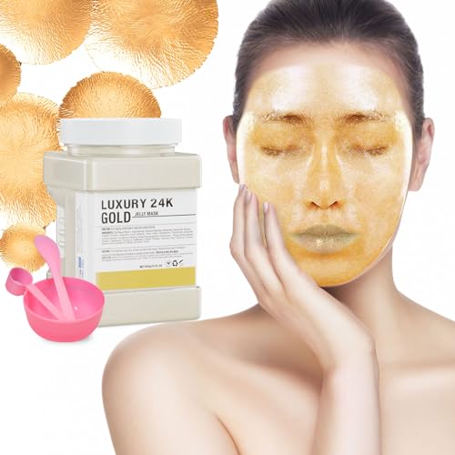 Truvenum Jelly Mask Powder for Facials,24K Gold Anti-Aging & Firming Jelly Face Mask Hydrating Brighten Professional Peel Off Hydro Face Mask Powder DIY Spa Salon 23 Fl Oz Jar