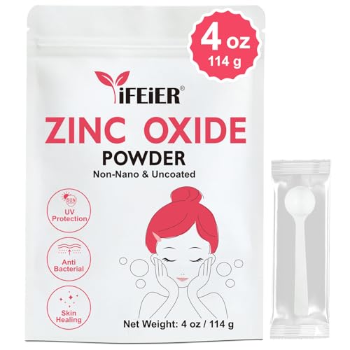 Zinc Oxide Powder | 4oz (114g) 100% Pure Non Nano Uncoted Zinc Oxide Powder for Skin Protection | Cosmetics Grade Ideal for DIY Sunscreen, Lotion, Deodorant, and Skincare