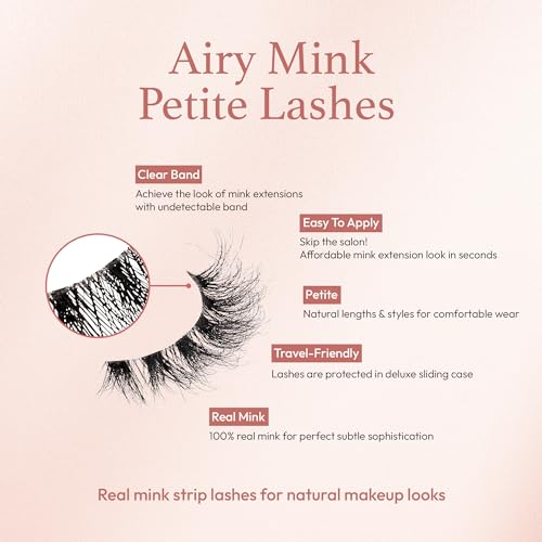 i?ENVY Airy Mink False Eyelashes, 100% Real Mink Fake Eye Lash, Lightweight Superfine Clear Band for Natural Look, Classic Styles, Easy Apply & Comfort (Pink Blossom)