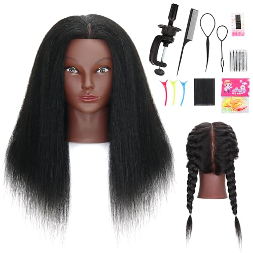 16" Human Hair Mannequin Head with Stand for Braiding & Styling