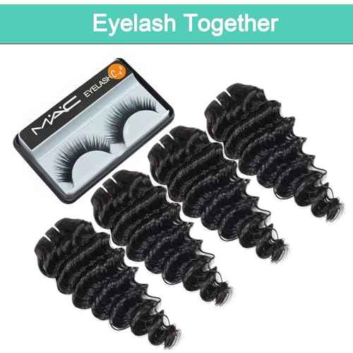 Deep Wave Human Hair bundles 16 Inch 12A Grade Brazilian Hair 100% Virgin Weave Bundles for Black Women (16'' 16'' 16'' 16'')