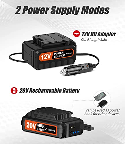 Avid Power Tire Inflator Portable Air Compressor, 20V Cordless Rechargeable Battery Tire Pump w/ 12V Car Power Adapter, Digital Pressure Gauge, Auto Air Pump for Many Inflatables (Orange)