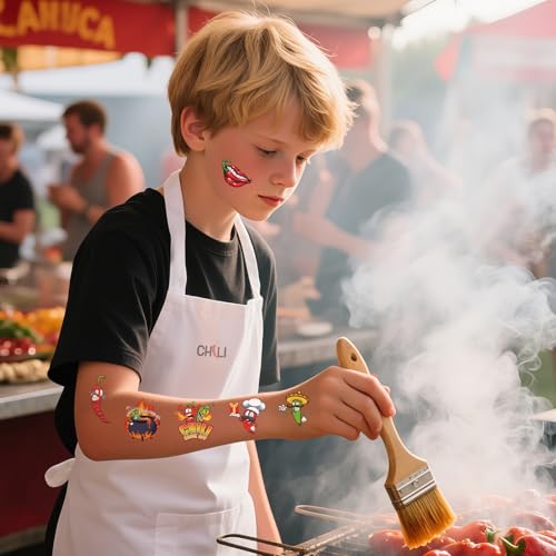 Chili Cook off Temporary Tattoos, 160 Pcs Chili Cook Off Decorations, Funny Red Hot Pepper Cook-Off Tattoo Stickers for Mexican Theme Cooking Fiesta Food Contest Competition Party Favors Supplies