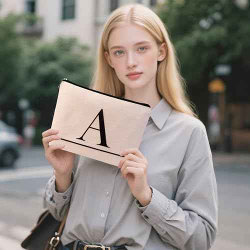 Letter A-Z Initial Personalized Makeup Bags, Birthday Gifts for Women, Monogrammed Gifts for Women Mom Sister Best Friend Bride Bridesmaid, Mothers Day, Christmas, Small Travel Cosmetic Bag (A)