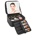 Travel Makeup Bag with LED Mirror & Brush Storage