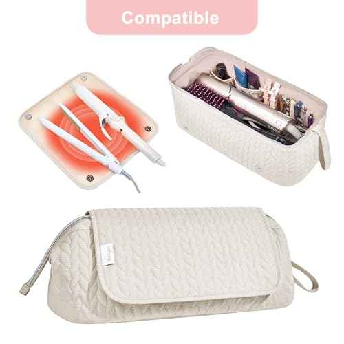 Hair Tools Travel Bag Karsyon Heat Resistant Mat Case Hot Tools Straightener, Curling Iron,Hair Dryers,Haircare Accessories Travel Essentials for Women 2 in 1 Organizer Bags(Beige)