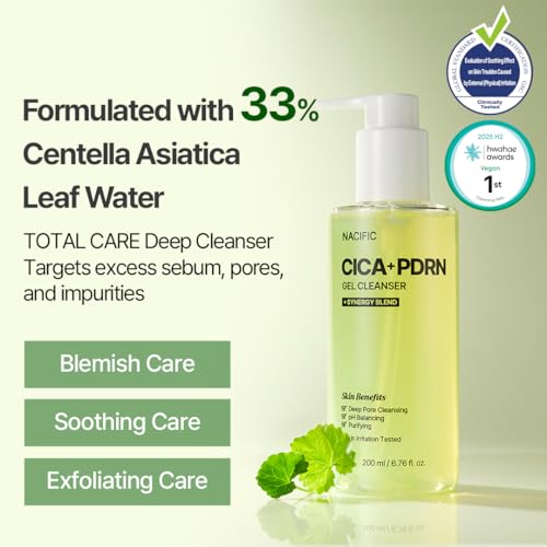 NACIFIC Cica PDRN Gel Cleanser 6.76 fl oz 200ml, Centella Asiatica, Low pH Deep Pore Cleanser for Sensitive Skin, Soothing, Purifying Korean Face Wash