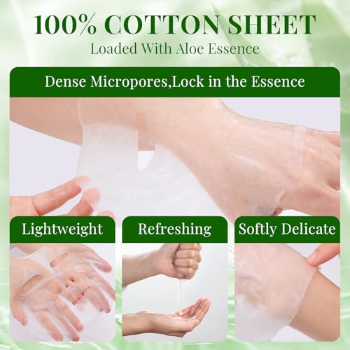 12 Pack Aloe Vera Face Masks Skincare, Sheet Aloe Hydrating Face Mask for Sunburn Relief and After Sun Care, Bulk Aloe Vera Face Mask for Spa Party Gifts