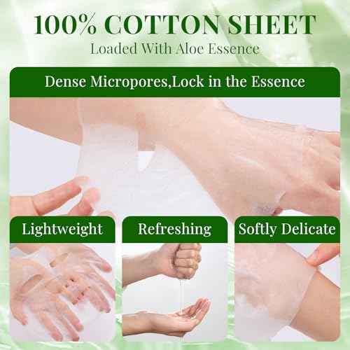 30 Pack Aloe Vera Hydrating Face Masks Skincare, Moisturizing & Soothing Sheet Face Mask for Skin Care, Bulk Aloe Face Masks for After Sun Care and Sunburn Relief