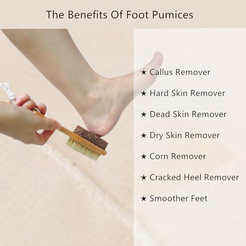 Natural Lava Pumice Stone Foot Brush & Callus Remover with Wooden Handle