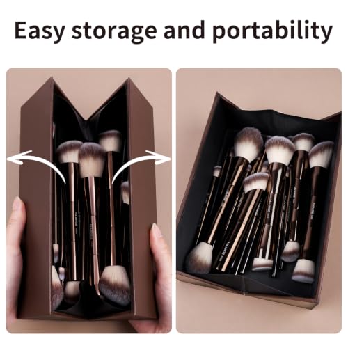 MAANGE 20-Piece Makeup Brush Set with Gift Box - Coffee Brown