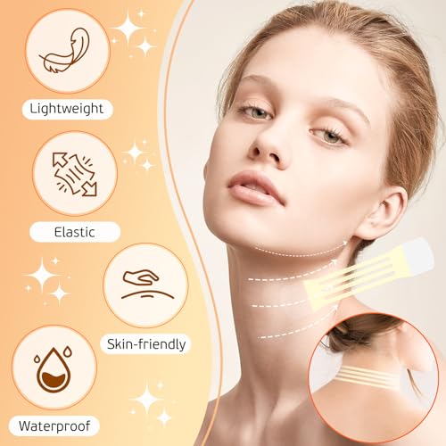 Neck Tape Lifting Invisible - 30PCS Instant Lift for Sagging Skin & Wrinkles, Hypoallergenic Neck Behind Lift Tape for All Skin,Improved Elastic Band Design (4 Elastic Bands + 30 Refill Patches)