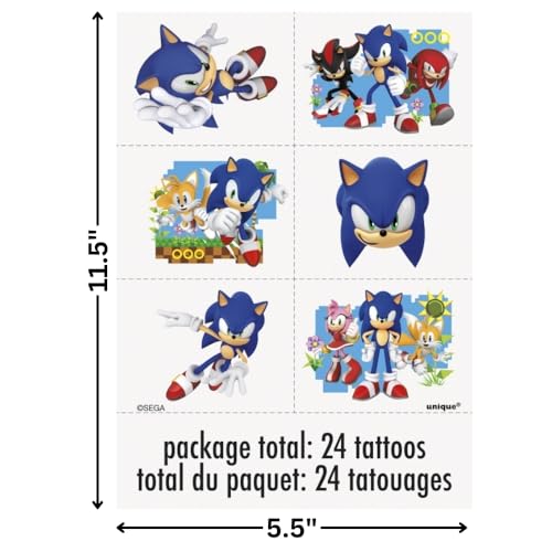 Multicolor Sonic the Hedgehog Tattoos - (24 Count) - Fun & Vibrant Temporary Tattoos, Perfect for Parties and Events