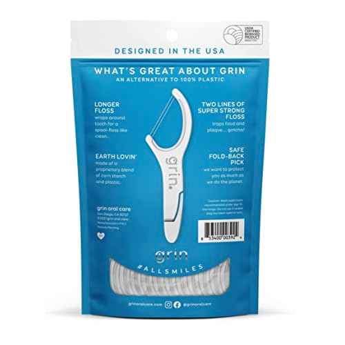 Grin Dental Floss |3 Packs of 60 (Double Twice The Clean Deux Fois Plus Propre), White, Total: 180, 1.0 Foot, 0.18 pounds