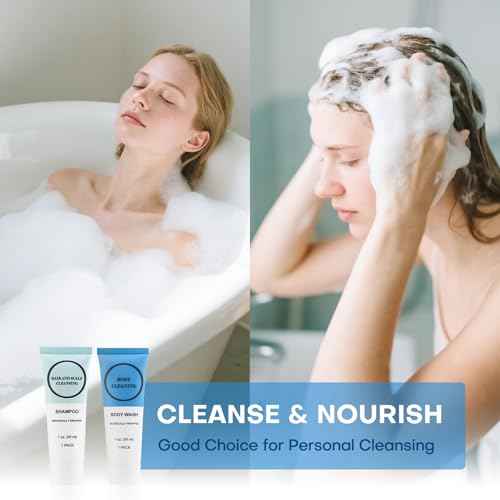 Travel Size Shampoo and Body Wash Bulk, Individually Wrapped Hotel Mini Shower Gel and Small Men Women Cleansing Toiletries Amenities for Hotel/Vacation/Homeless 1 oz (3.7inch, Count, 20)