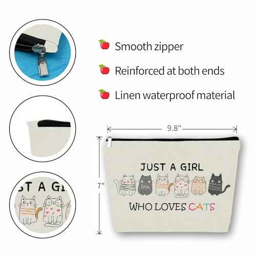 Girlly Cat Makeup Bag For Cat Lover Christmas Gift: Cute Cosmetic Bag & Toiletry Pouch Just A Girl Who Love Cats Themd For Mom, Daughters, Friends,Teen Girl & Women.Ideal Gifts For Travel, Birthdays.