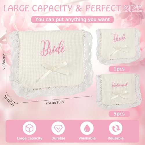 Bridesmaid Makeup Bag Set - 6 Pc Embroidered Cosmetic Organizer