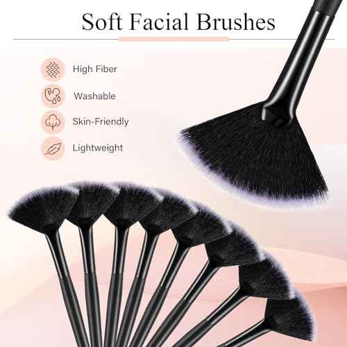 9 Pieces Facial Fan Mask Brushes, Soft Facial Applicator Brushes Tools for Peel Glycolic Makeup for Mud Cream(Black with White)