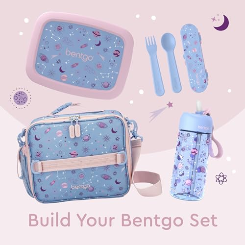 Bentgo Kids Lunch Bag - Durable, Double-Insulated Lunch Bag for Kids 3+; Holds Lunch Box, Water Bottle, & Snacks; Easy-Clean Water-Resistant Fabric & Multiple Zippered Pockets (Lavender Galaxy)