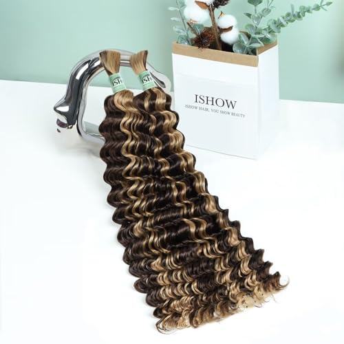 ISHOW 14 Inch Deep Wave Boho Hair - 100% Virgin Human Hair, Ombre Honey Blonde, 2 Packs