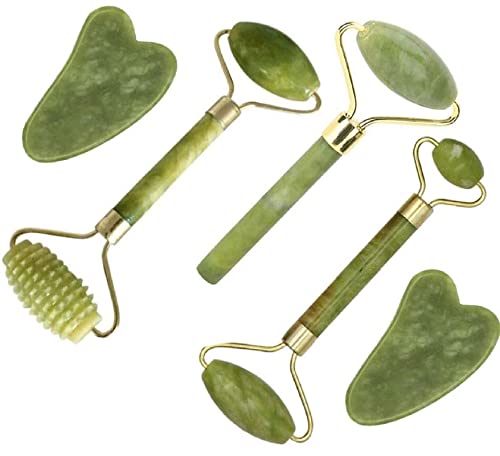 Jade Roller & Gua Sha Set - 5-in-1 Facial Massage Tool Kit