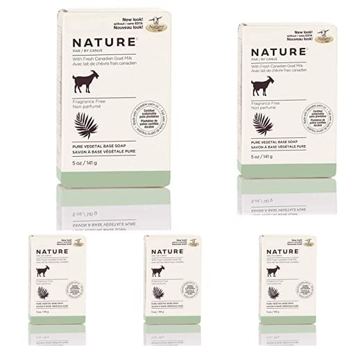 Nature by Canus Pure Vegetal Base Soap with Fresh Canadian Goat Milk, Fragrance-Free, 5 Oz Bar (Pack of 5)