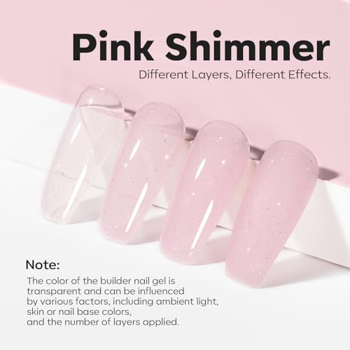 Builder Nail Gel Nude Pink Glitter Base Coat - Pink Shimmer Variation B4