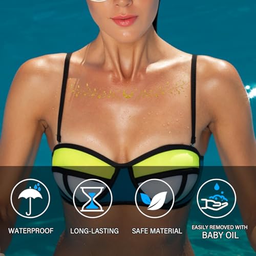 Gold Glitter Collarbone Temporary Tattoos - 8 Pack Waterproof